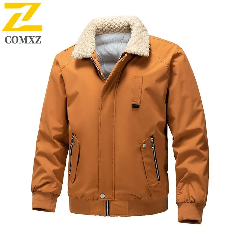 

COMXZ 2025 Men Shearling Notch Collar Coat Winter Hong Kong Style Trendy Loose Big Size Handsome Thick Windproof Padded Jacket