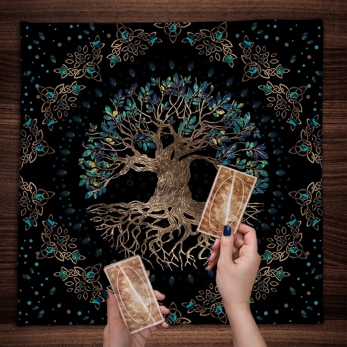 50/75cm Tree of Life Tarot Tablecloth Altar Cloth Pagan Spiritual Pendulum Witchcraft Astrology Oracle Card Pads Room Home Decor
