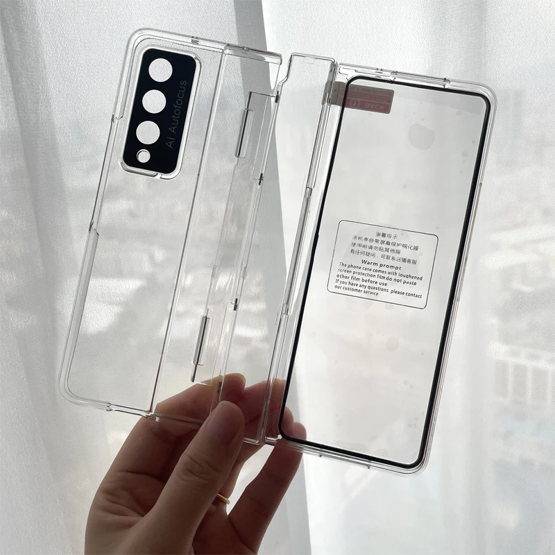 Luxury PC Transparent Case For Samsung Galaxy Z Fold 4 Fold 3 Hinge Protection Screen Lens Film Shockproof Case for ZFold4 Fold3