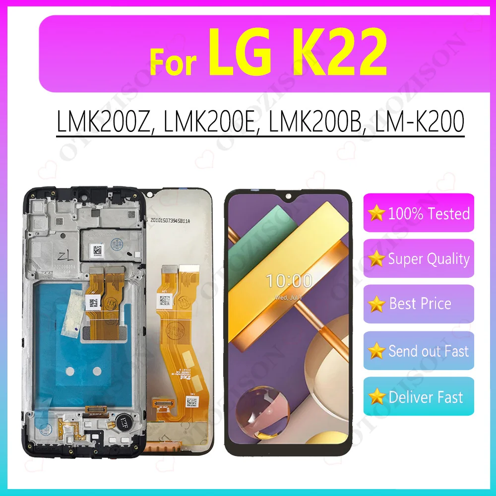 Tela LCD de 6.2 polegadas para LG K22 com Digitalizador Touch LMK200Z LMK200E LMK200B LM-K200 e Aro de Montagem