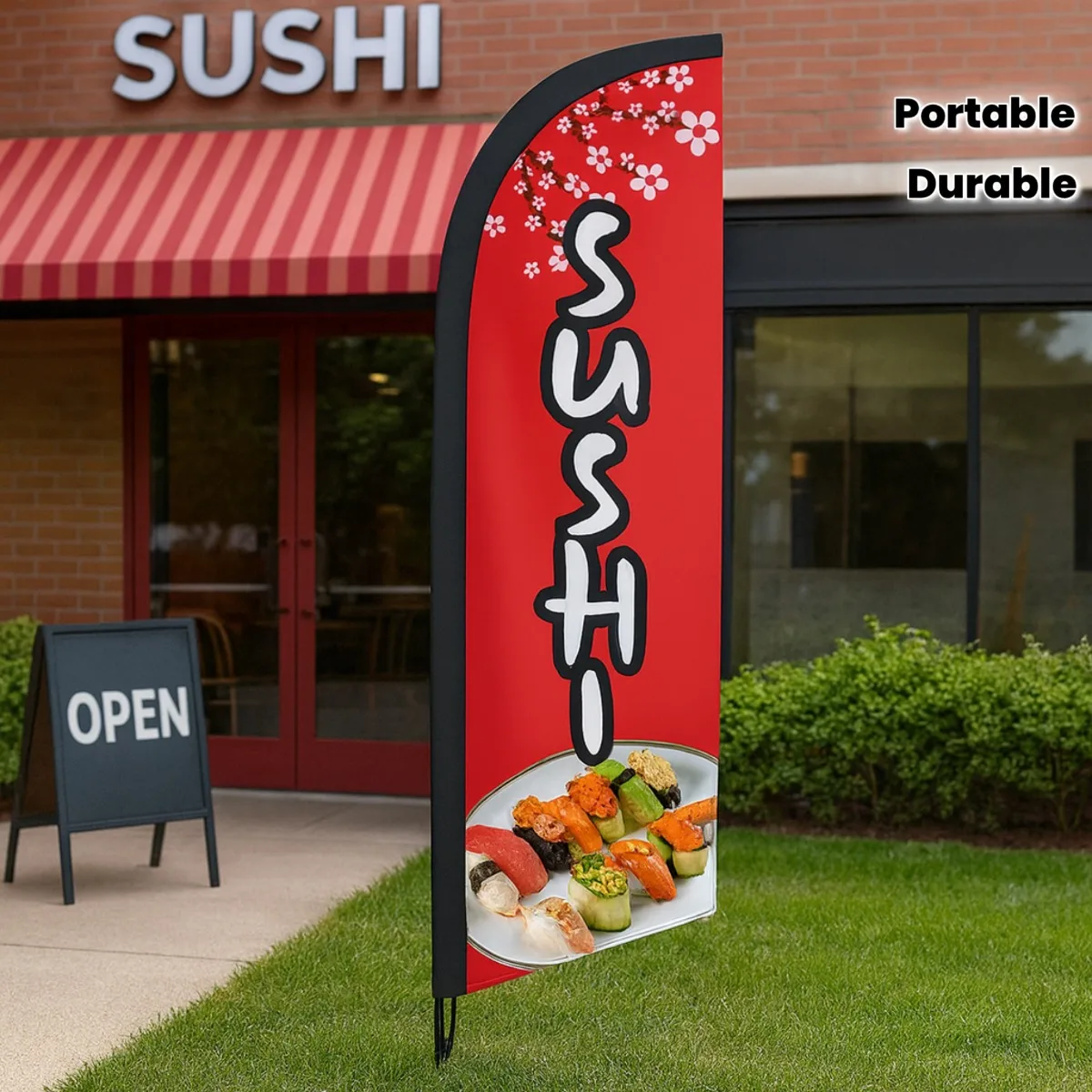 Sushi Shop Feather Flag No Pole 8.5Ft Double Sided Polyester Advertising Banner for Japanese Food Store