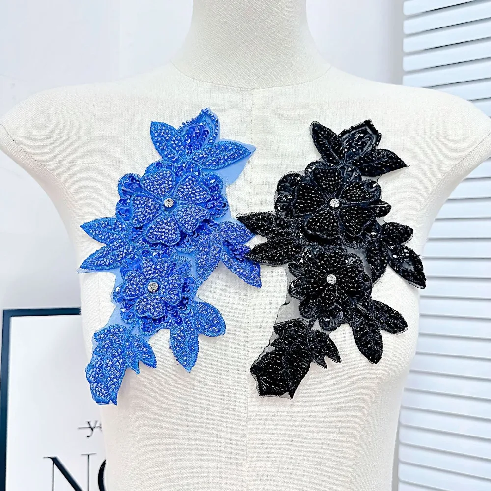 

Heavy Multi-color 3D Flower Decal Nail Beads Removable Chest Flower Exquisite DIY Mesh Sew Patch