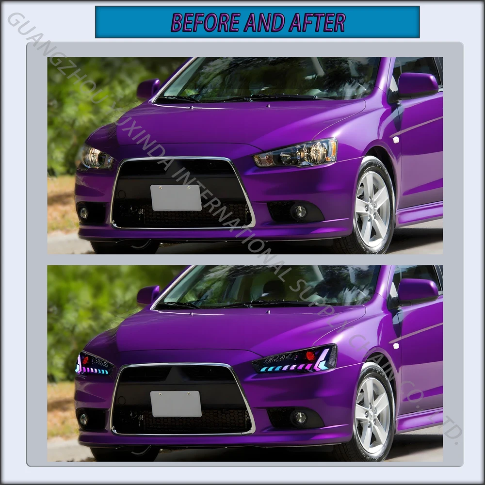 مصابيح أمامية LED عالية الجودة لميتسوبيشي لانسر EX 2008 - 2023 لانسر EVO X RGB ملحقات الجسم أطقم ضوء الرأس 08-23