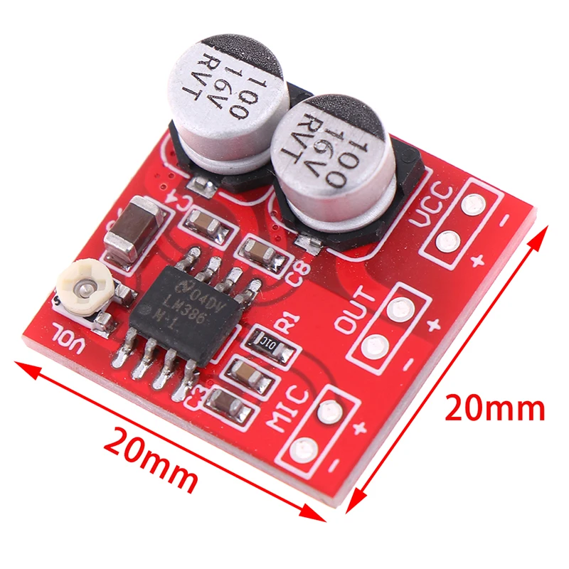 1pc LM386 DC 5V-12V Electret Microphone Power Amplifier Board Gain 200 Times MIC Amp Operating Voltage: DC 4V-12V