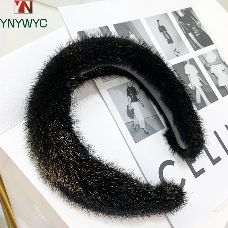 

2024 Hot Sale Women Luxury winter 100% Real Mink Fur Headbands High Quality Real Fur Hair Band Lady Fashion Hair Hoop Furry Gift