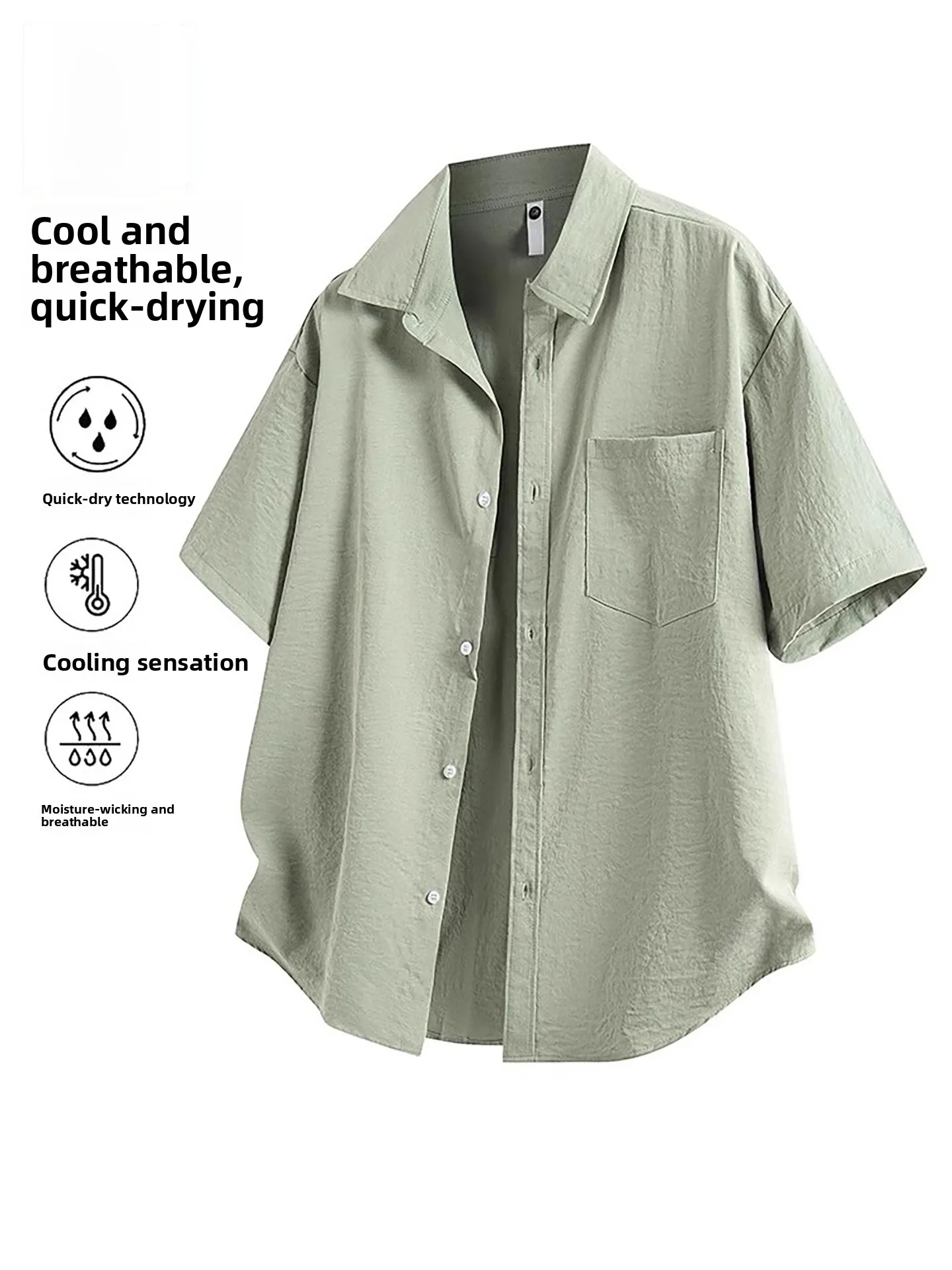 

Nainilu Summer Ice Silk Anti-Wrinkle Men's Shirt Cool Quick Dry Short Sleeve Loose Pocket Youth Fashion Polyester Fiber Casua...