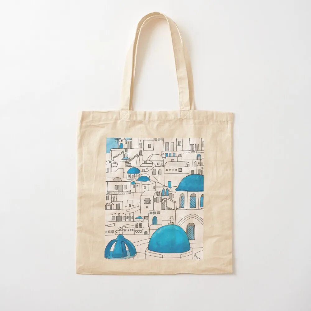 

Santorini Blue and White Paradise Tote Bag hand bags Canvas Custom bag bags for women Canvas Tote Bag