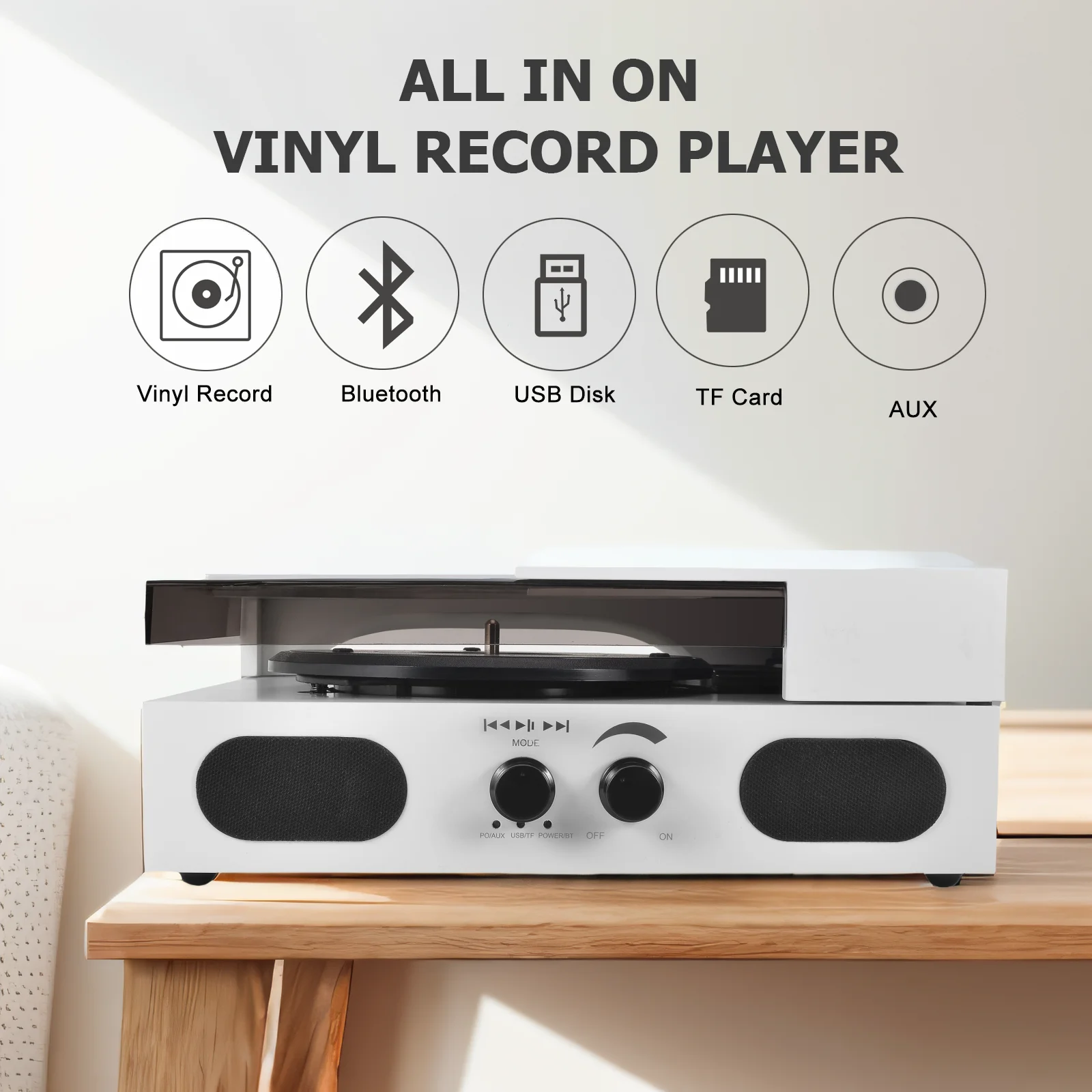 All in on Record Player Modern High End Wooden 3 Speed Lp Record Player  Multiple Phonograph Needle Turntable