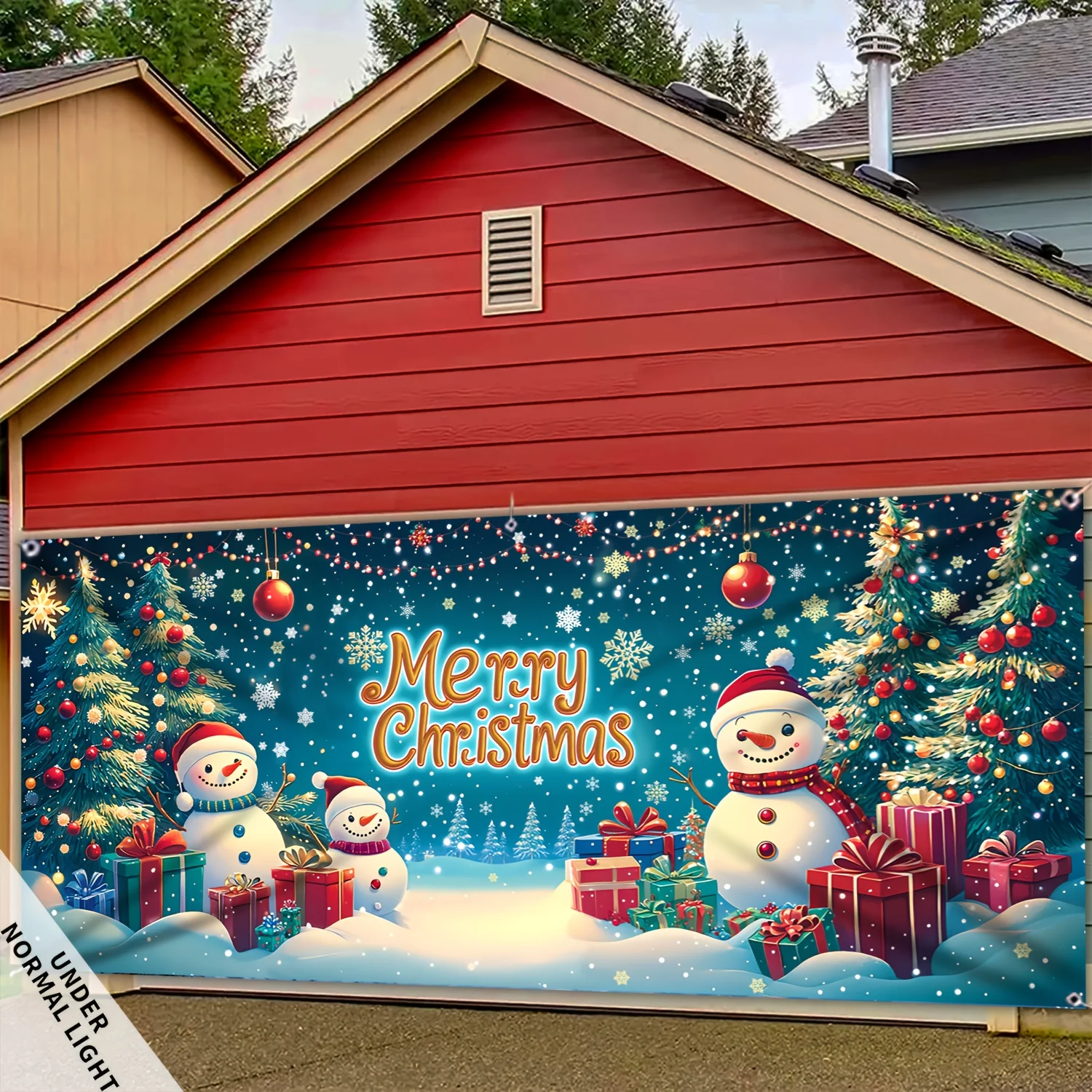 

Цельный рождественский снеговик и дерево, флуоресцентная фоновая ткань, большая уличная праздничная настенная подвеска