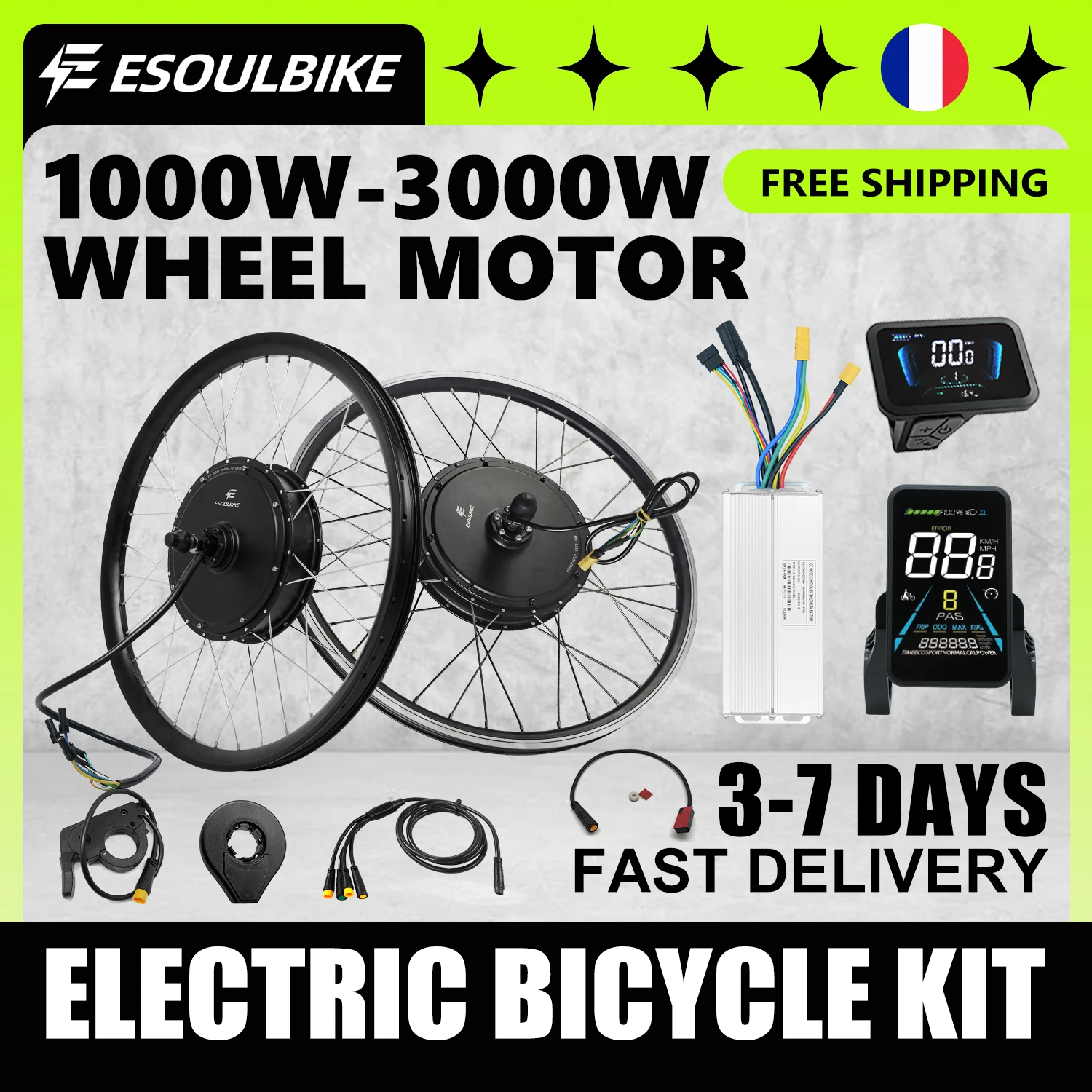 Kit Conversion Électrique 48V 1000W 1500W Roue Arrière
