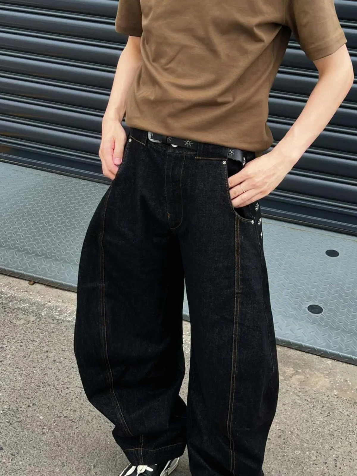 

Retro American Bla Wide Leg Jeans Loose CleanFit Long Trousers Men Women High Design Sense Bend Knife Pants Trendy Jeans