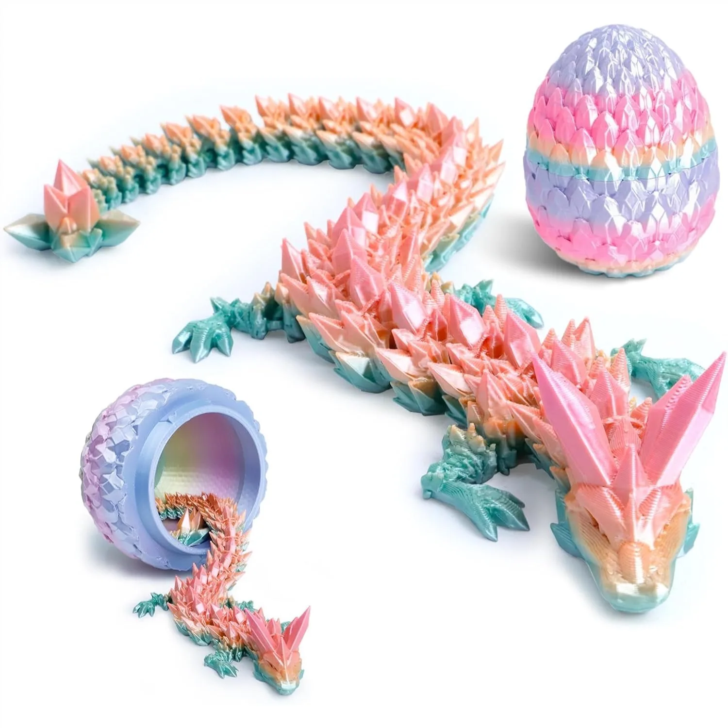 

3D Printed Dragon Egg with 12-Inch Flexible Dragon Inside, Easter Egg Hunt Toy, Birthday Gifts for Teens and Adults, Desk