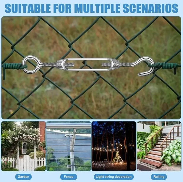 1/5Pcs Adjustable Rope Tightener Stainless Steel 304 Heavy Duty OC Type Turnbuckle Hook Eye Tensioners Wire Cable Tension Set - view 4