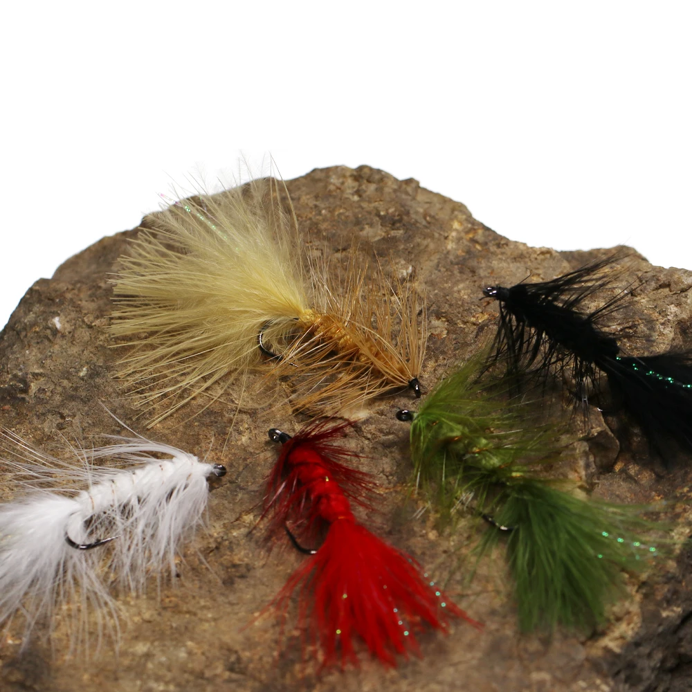 5 Stück Messing-Beadhead Woolly Bugger Streamer Salzwasser-Fliegen zum Angeln auf Steelhead, Hecht, Barsch, Regenbogenforelle, Angelköder – Detail 4