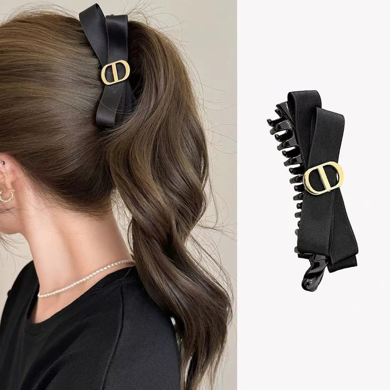 1/2pcs Elegant Black Fabric Bow Banana Clip for Woman Korean Style Ponytail Clip Fashion Girl's Hairpin Hair Accessories