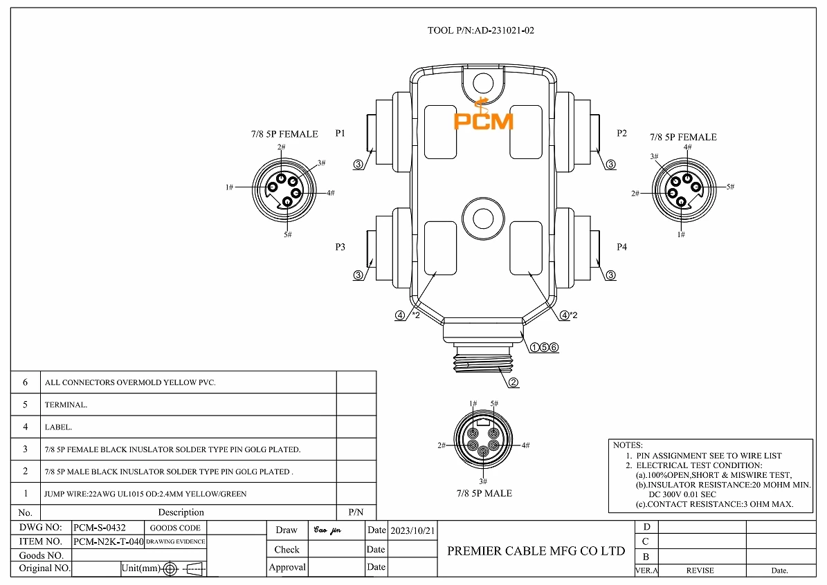 5-polig, 4 Anschlüsse, Brad 7/8" Mini-Change IP67 A-Size MPlS Hilfsstrom-Anschlusskasten für Steuerungssensor Molex DN4000 1300360005 – Detail 1