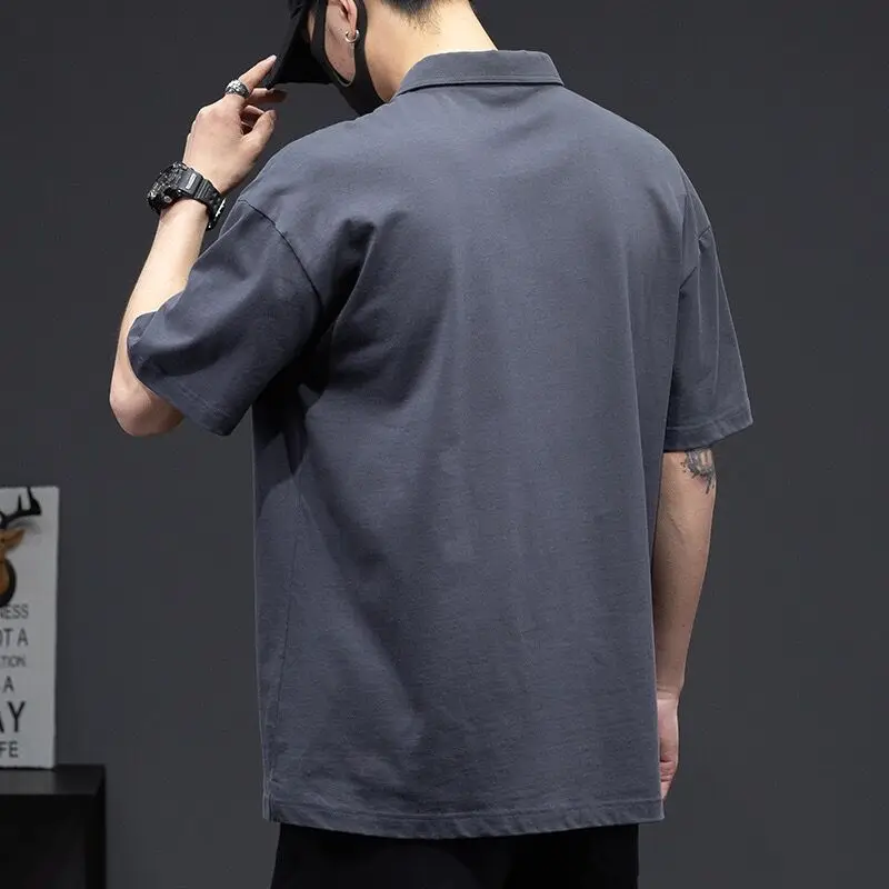 Polo Shirt Men Summer New Solid Color Short Sleeved All-match Ice Shreds Loose Printing Large Size Affordable Casual Fashion Top