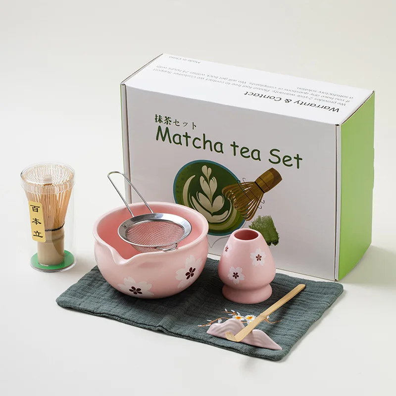 4/5/7/10 Uds Matcha Teaset caja de regalo flores tazón de cerámica Matcha batidor cuchara cepillo de bambú Kit exquisito para amantes del té