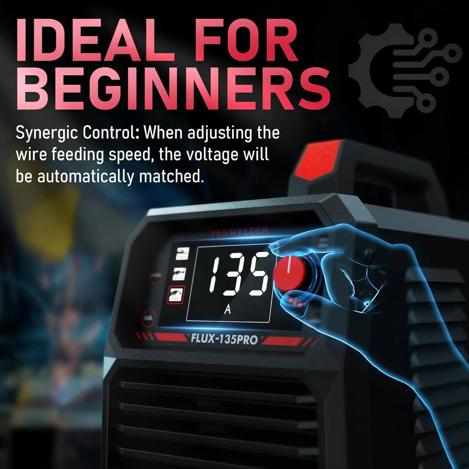 Máquina de solda 3 em 1 de 135Amp, núcleo de fluxo 110V MIG/Lift TIG/vara com display LED Inversor IGBT