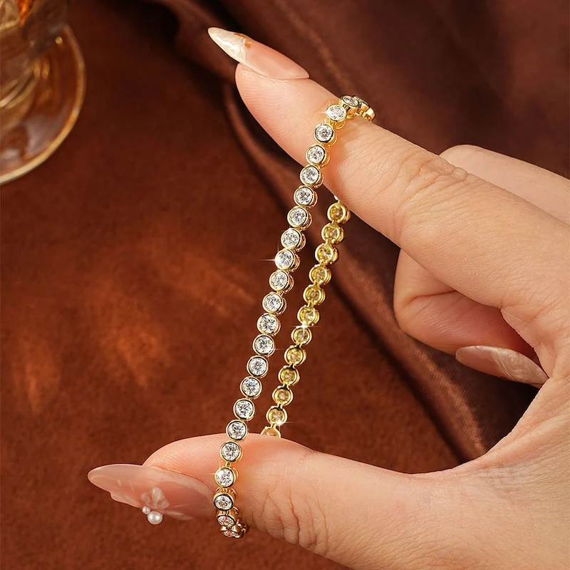 Rrjzz Full 3mm Round Cut Moissanite Bracelet for Women D-Color Lab Imitation Diamond 18CM Chain Tennis Bracelets Jewelry Gifts - view 4