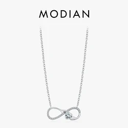 MODIAN 925 Sterling Silver Infinite Love Necklace Romantic Embrace Heart Pendant Link Chain For Women Anniversary Jewelry Gifts