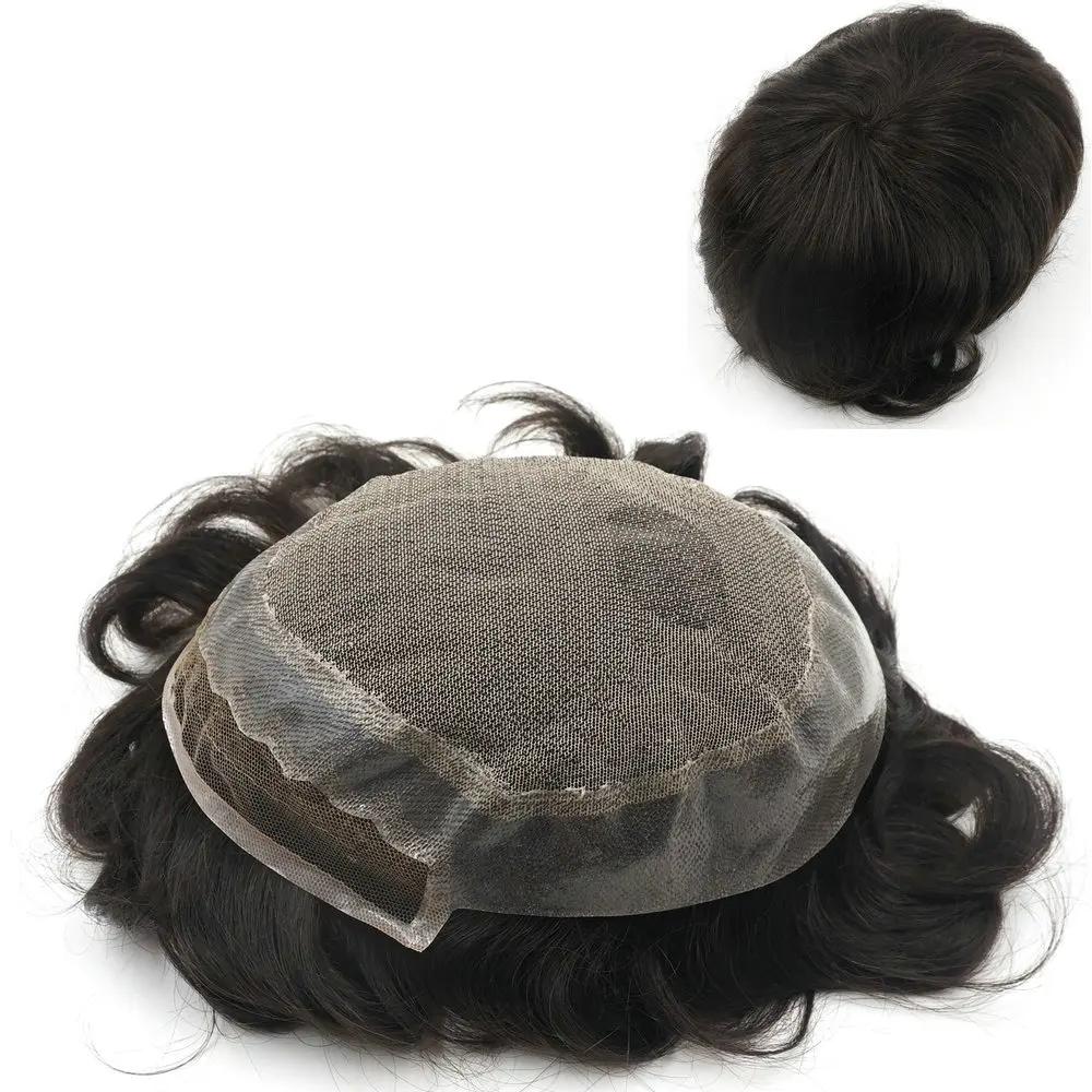 8x10 1B #   Peruca masculina de renda ajustável, preto natural, 100% sistemas de substituição de cabelo real, renda suíça frontal, densidade 130%