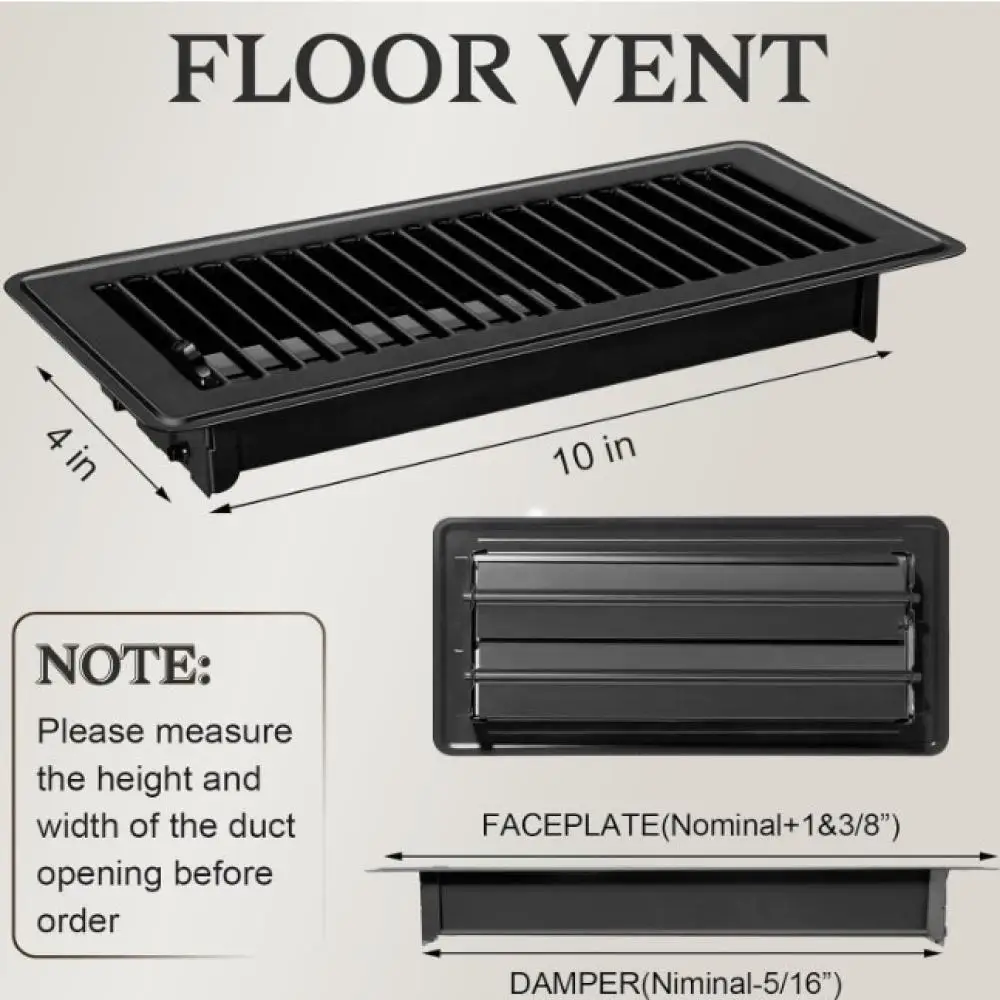 Reliable 4x10 Inch Steel Floor Register Vent Grille Black HVAC Air Diffuser House Construction Hardware Supplies