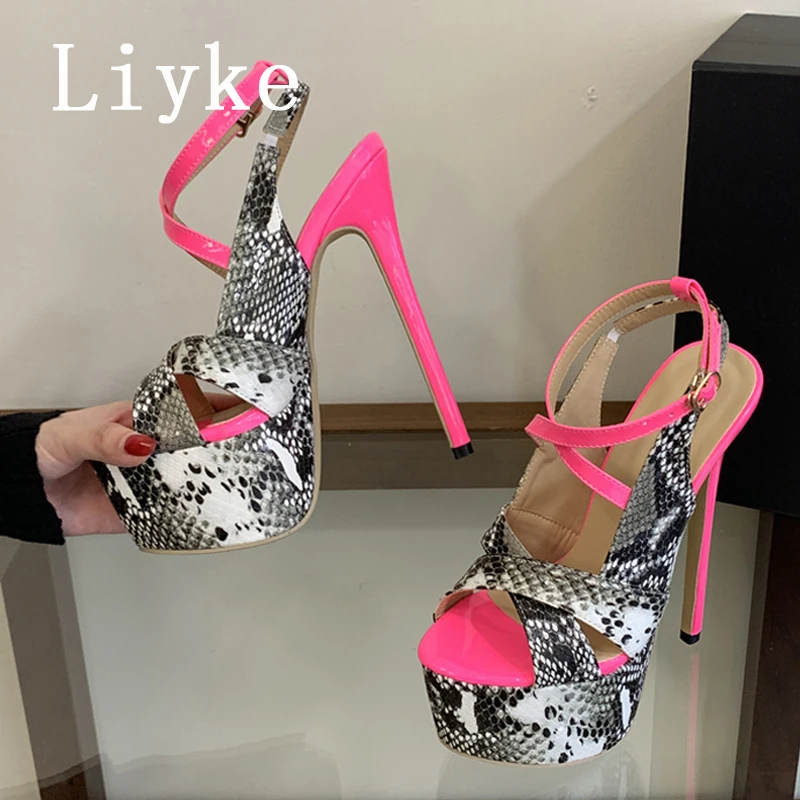 Liyke Sexy Extreme Thin High Heels Woman Platform Sandals Fashion Leopard Print Thick Bottom Ankle Buckle Strap Summer Shoes view 3