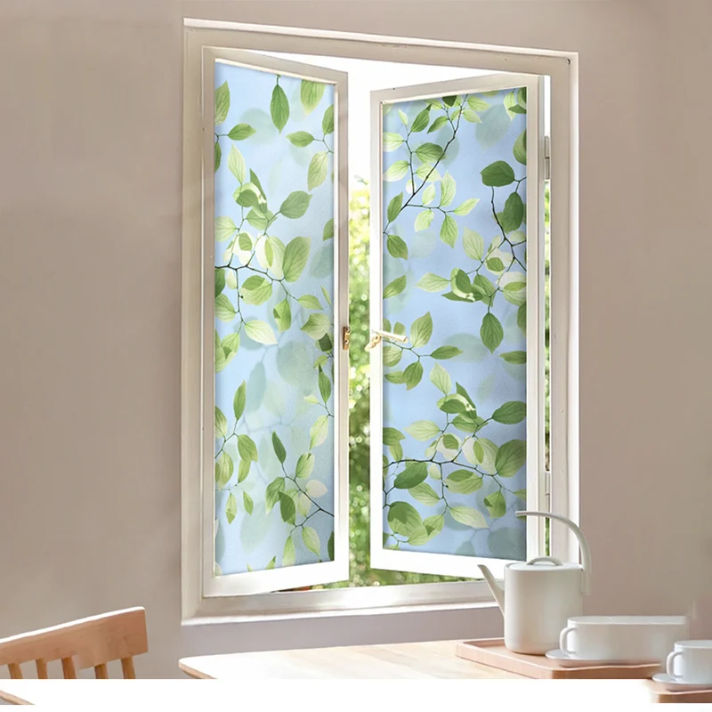 

Stained Colorful Plant Flower Window Glass Film Static Stickers Removable PVC Decorative Privacy Film For Home Office