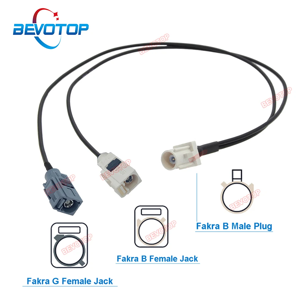 BEVOTOP 1 to 2 Y Type Fakra Splitter Cable Fakra B Male to Fakra B+G Female Jack RG174 Pigtail Wire Harness Antenna Jumper
