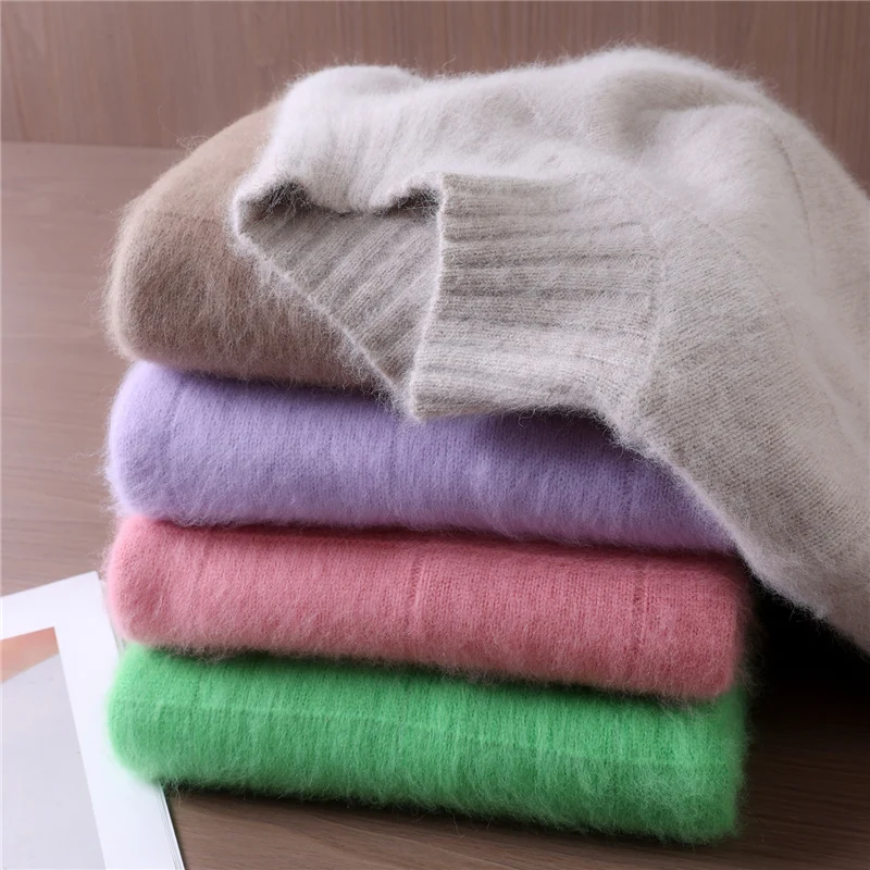 Осень-зима 2022, женский свитер из 100% норки и кашемира, пуловер с воротником-стойкой, базовая повседневная мягкая теплая нижняя одежда, норковые кашемировые топы