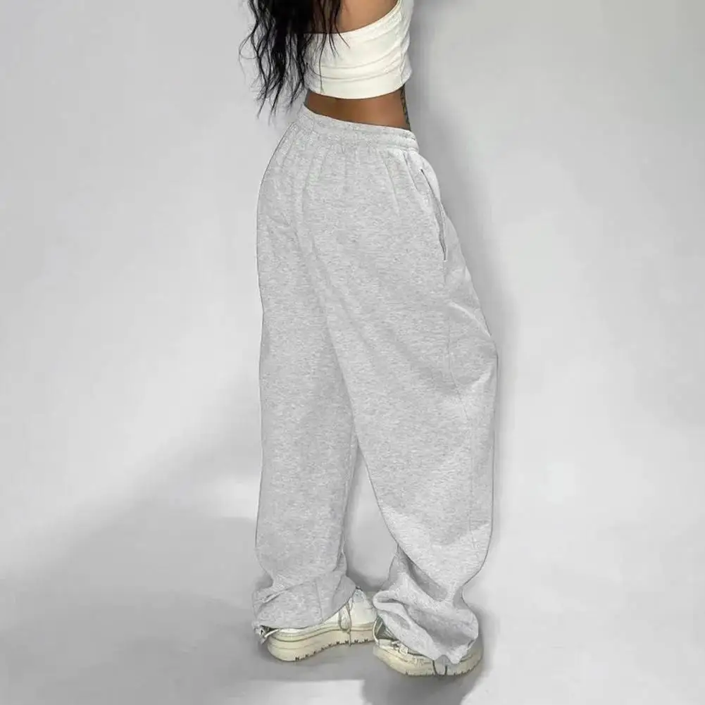 Women Sport Pants Loose Fit Solid Color Versatile Leisure Pants Elastic Waist Adjustable Drawstring Hip Hop Dance Trousers Брюки