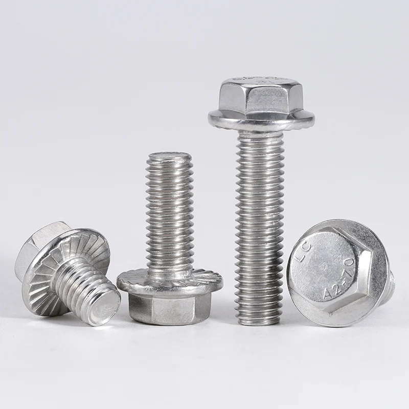 M4 M5 M6 M8 M10 M12 304/316 acier inoxydable GB5789 tête hexagonale avec vis à bride dentelée boulon à tête hexagonale de rondelle