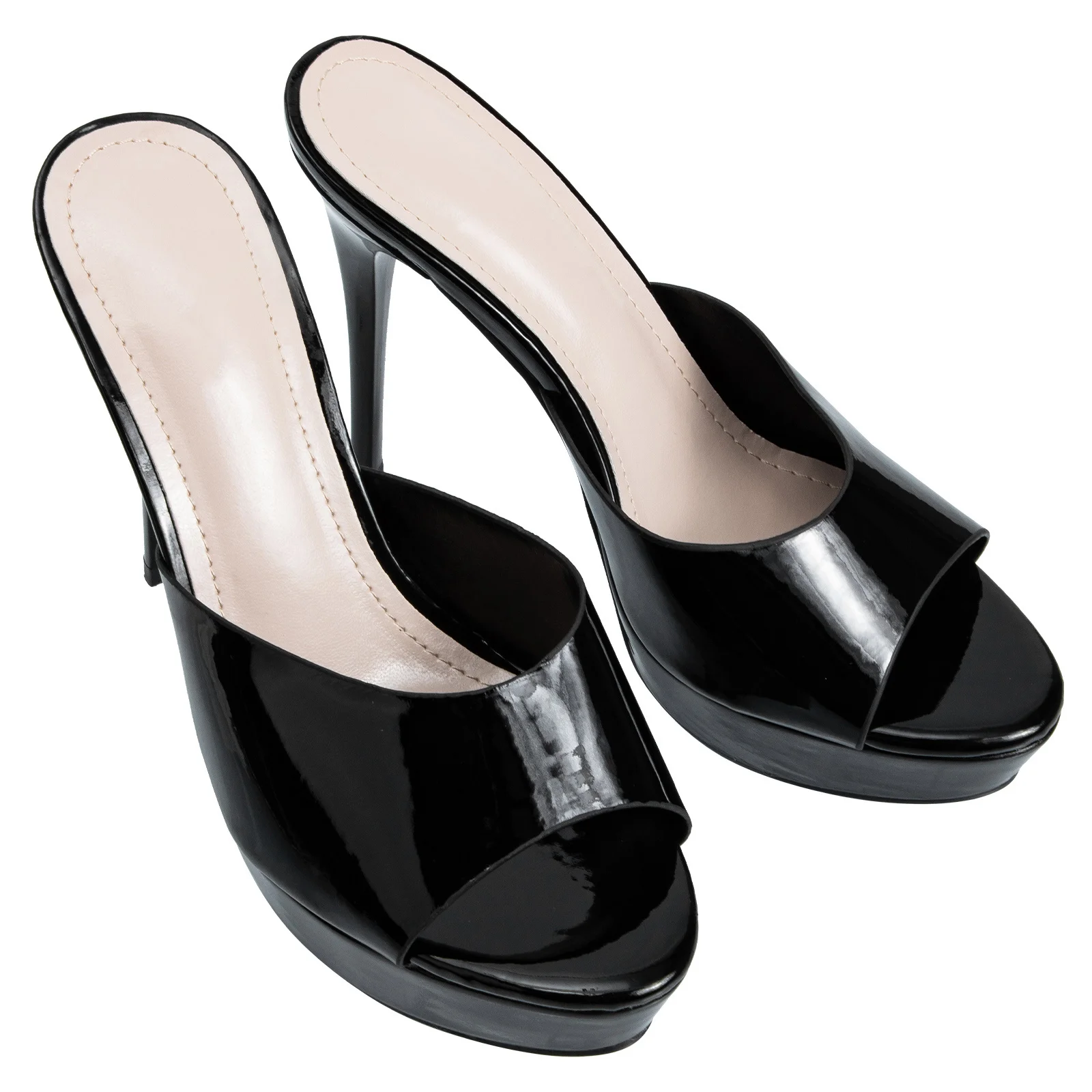 

Летний высокий каблук, черная толстая подошва, женская стильная нескользящая подошва, элегантная лакированная микрофибра, длинный срок службы