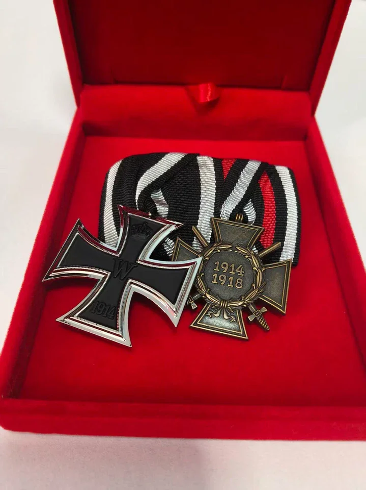 WWI German Iron Cross 2nd Class 1914, EK II Hindenburg Cross of Honor Medal Bar Reproduction