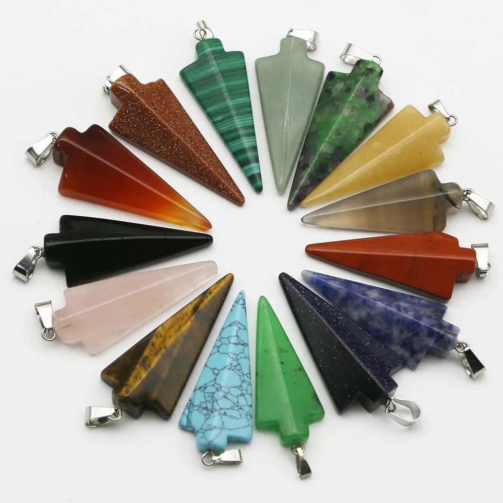 Quality Natural Stone Crystal Agate Arrow Necklace Pendant Fashion Reiki Charms Jewelry Earrings Accessories Gift Wholesale 8Pcs