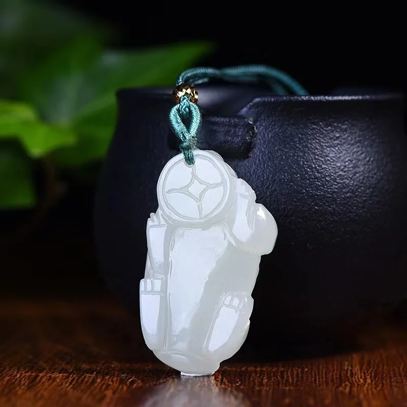 Natural Hetian Jade Ruyi Pixiu Pendant Exquisite Jewelry 24*40mm