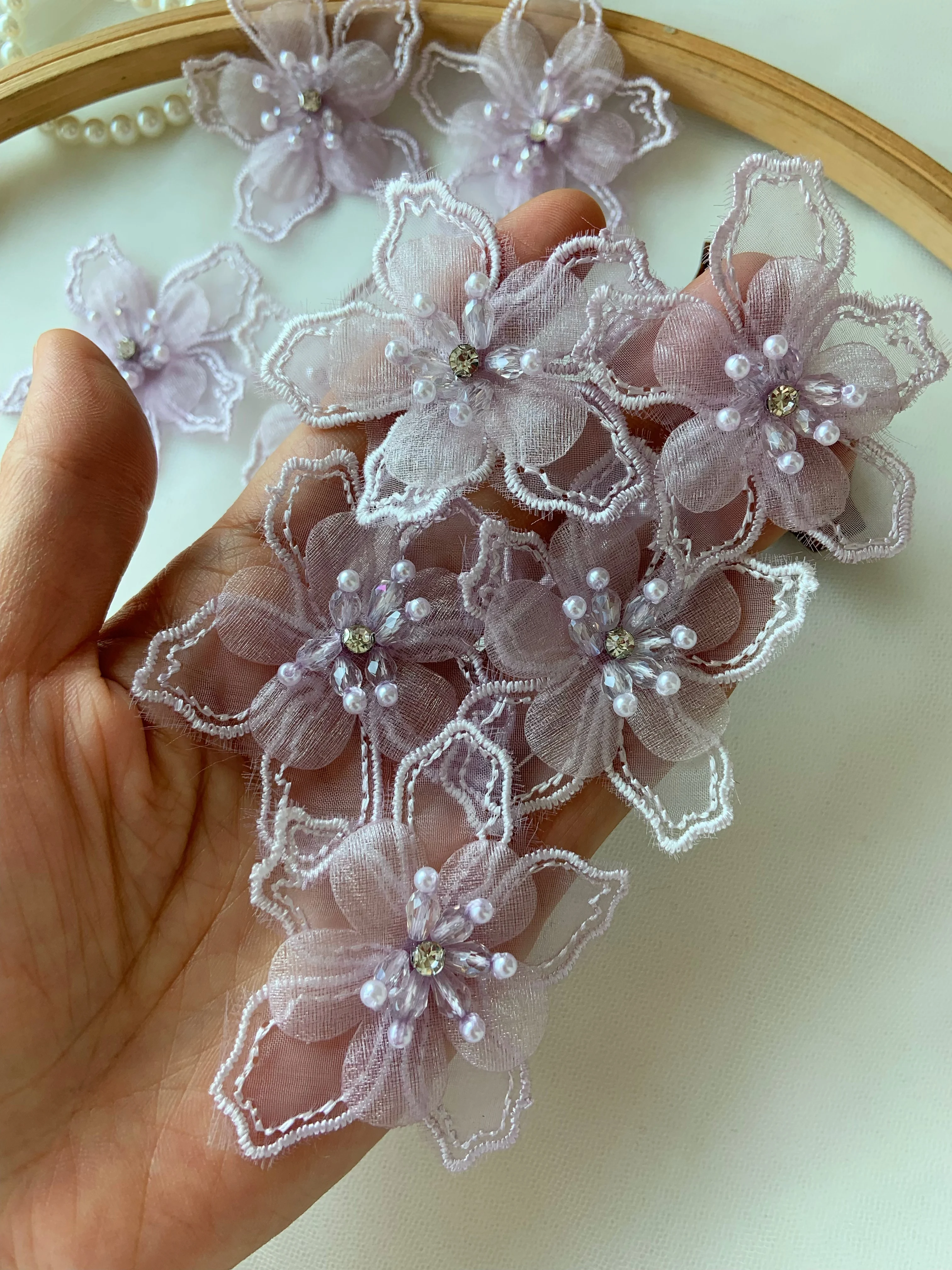 10 قطع من حبات اللؤلؤ المصنوعة يدويًا من حجر الراين الأرجواني يبدأ رقعة الأورجانزا للملابس DIY الخياطة #2