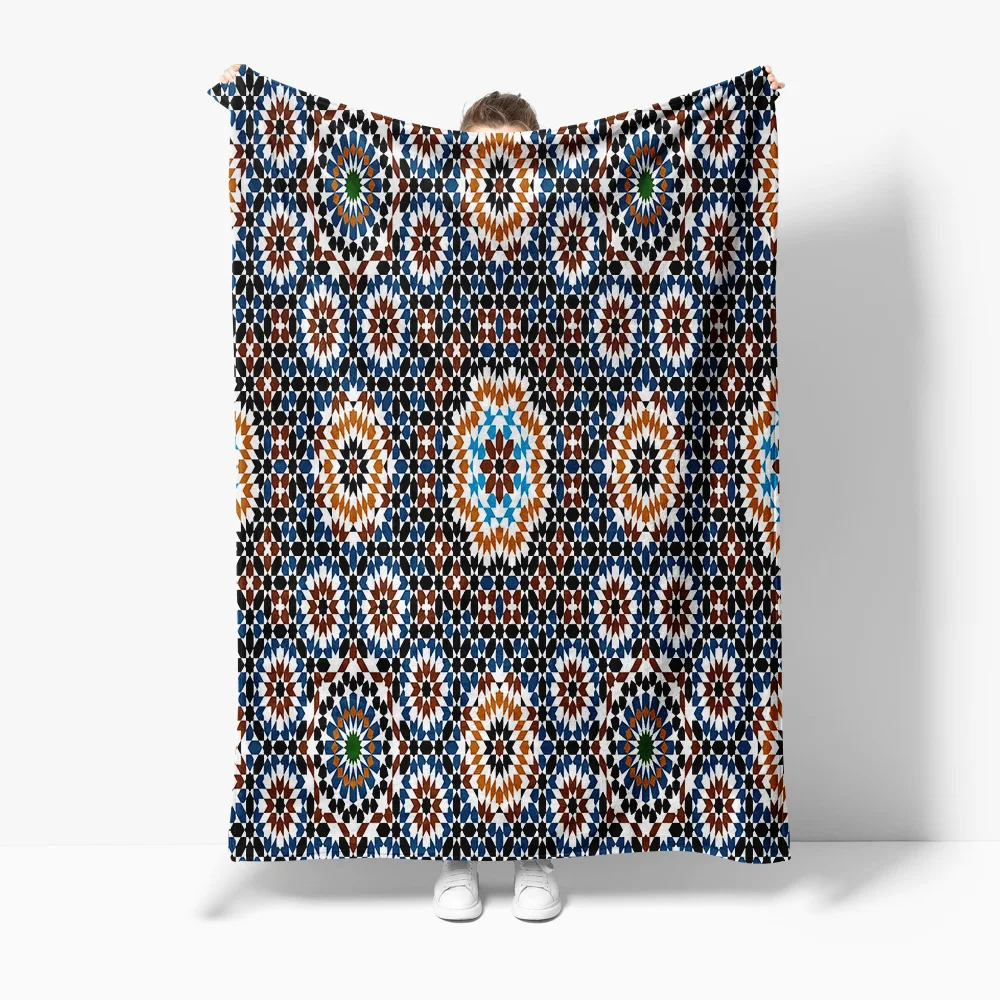 

Bohemian Mosaic Pattern Blanket Geometric Print Bed Throw Sofa Cover Decorative Cushion Rug Bedspread