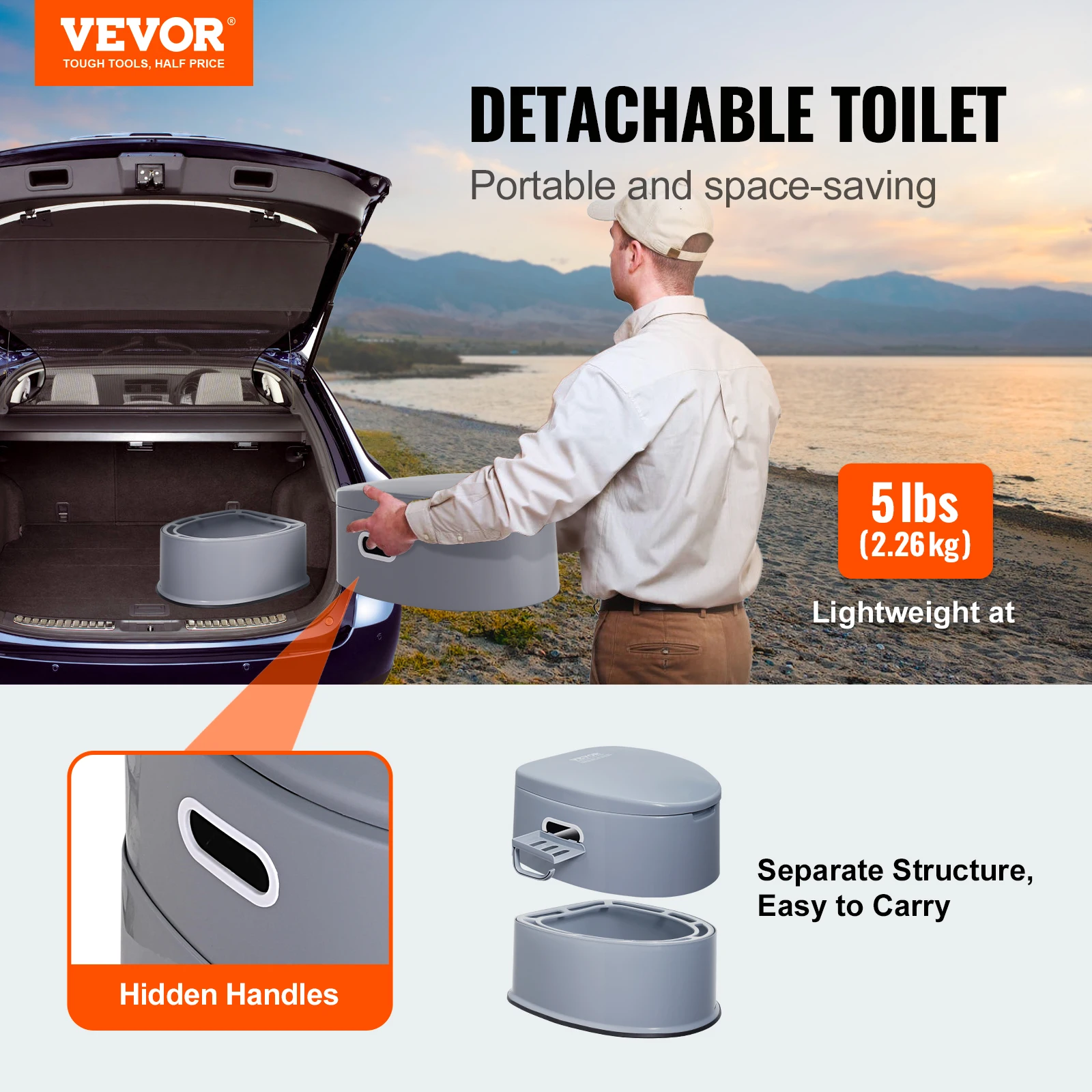 Vevor banheiro portátil para acampamento, porta potty com balde interno removível de 1.3g, banheiro de viagem para acampamento ao ar livre, viagem longa