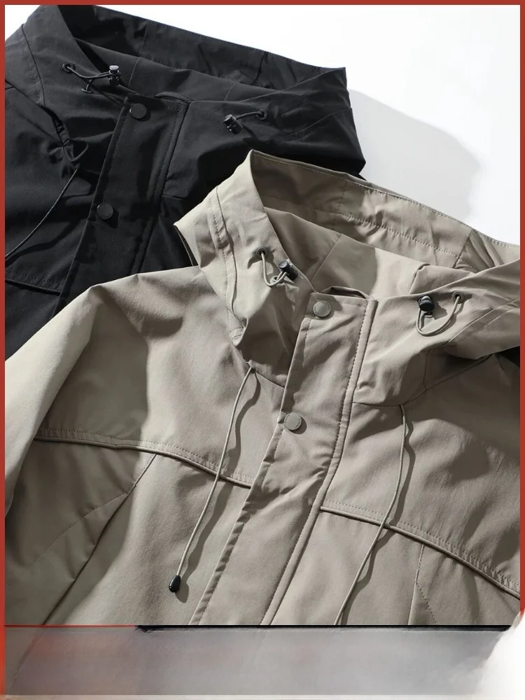

Outdoor Men's Casual Loose Fit Hooded Jaet Waterproof Polyester Fiber Long Sve Zipper Closure Faionable Spring Autumn