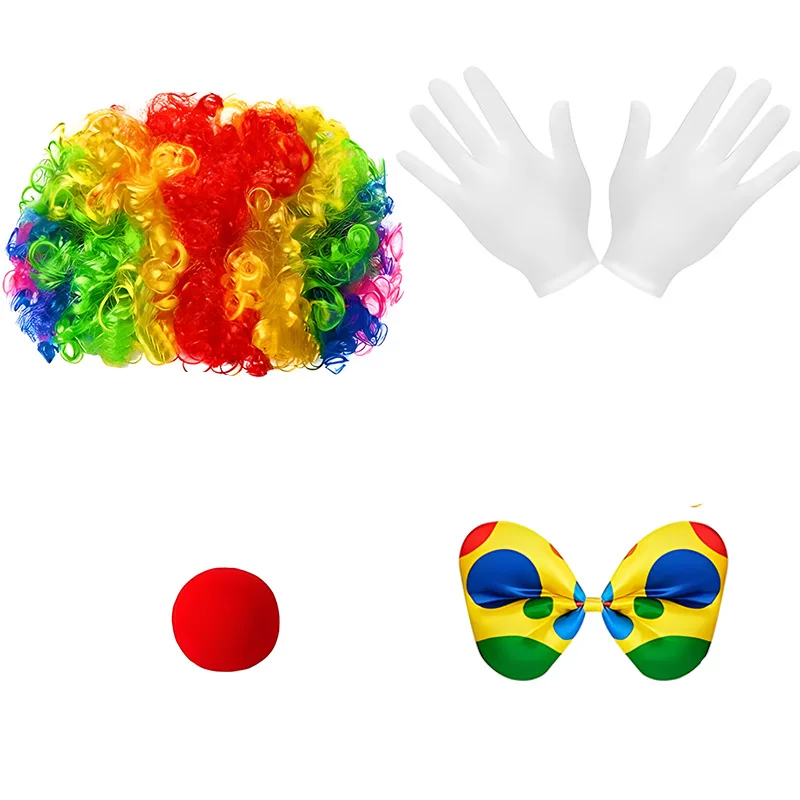 Clown costume set includes clown rainbow wig clown hat clown nose bow white glove  clown accessories