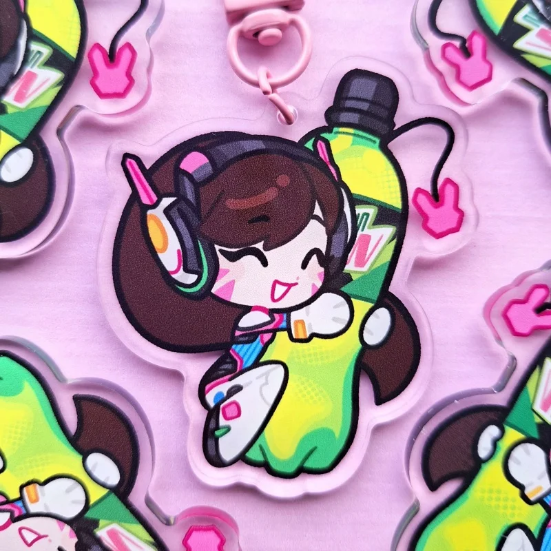 Overwatch Hana Song 5cm Drink Theme Acrylic Keychains Hero Character Bag Charms Backpack Pendants Daily Decor Accessories Gifts view 3