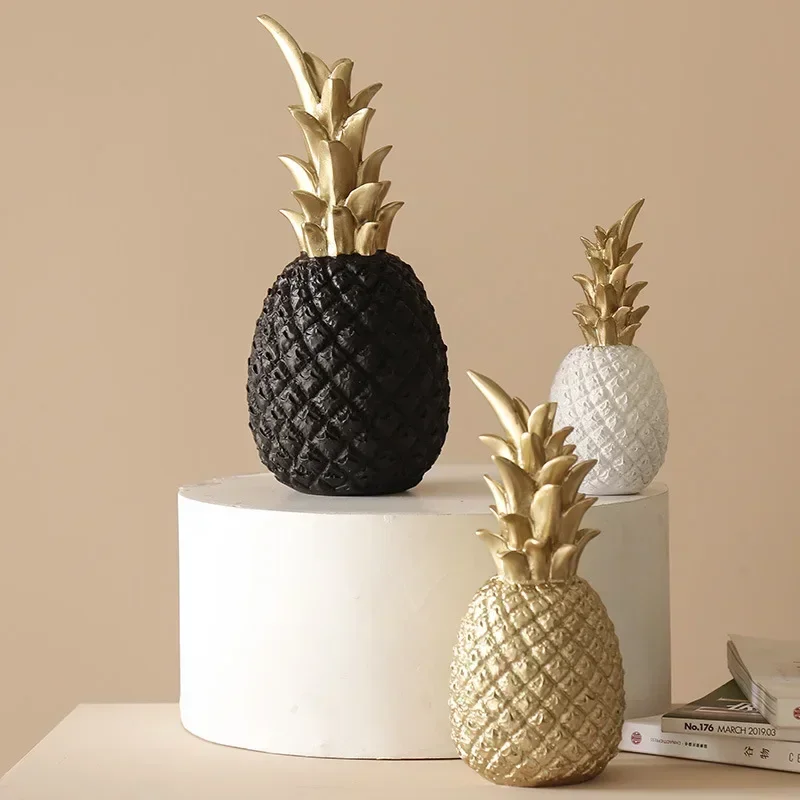 Resin Fruit Figurines Golden Pineapples Statues for Desktop Office Home Living Room Decor - Image 3
