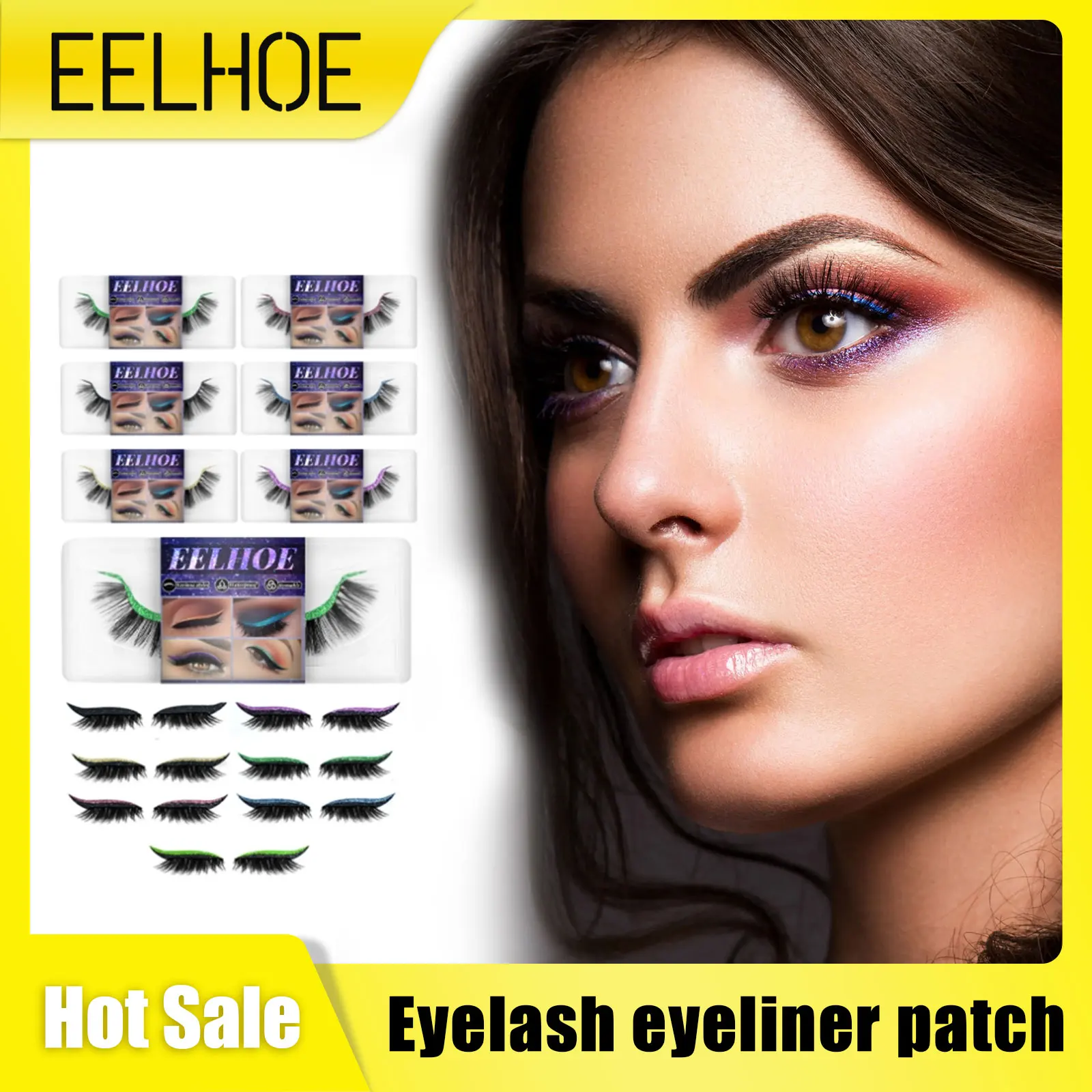 

EELHOE 2 in 1 Reusable Curly Eyelashes Patches for Eyelash Extensions Eyeshadow Patch Eyeliner Sticker Eyes Beautiful Eye Makeup