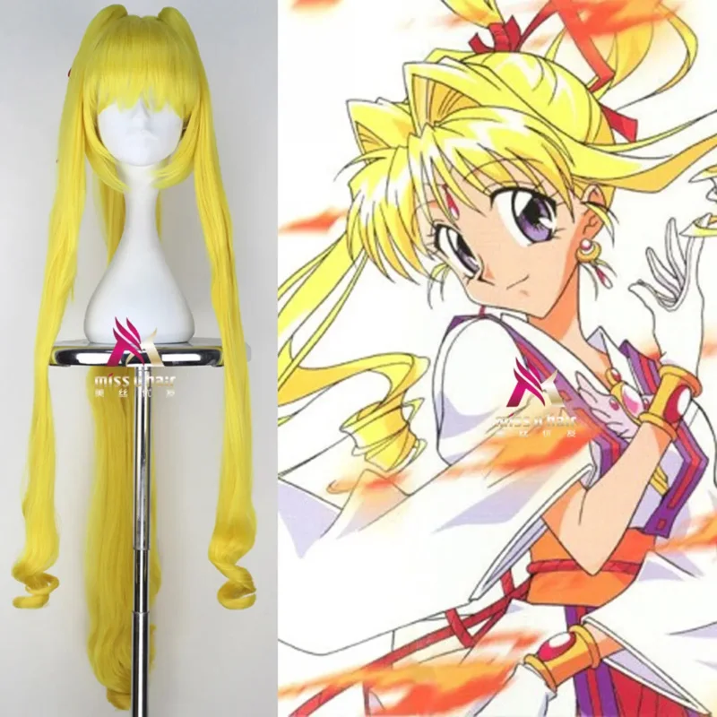 

Kamikaze Kaitou Jeanne Extra Long Curly Ywllow Color with Ponytails Cosplay Wig