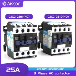 CJX2-2501 CJX2-2510 25A AC contactor Din Rail Mounted 3 Phase 3 Pole 3P+1NO/3P+1NC Coil 380V 220V 110V 36V 24V 50/60HZ