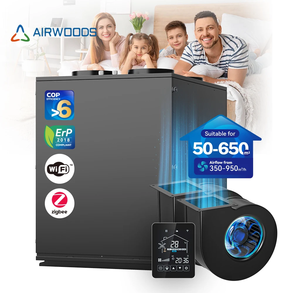 Airwoods DC العاكس مضخة الحرارة Hrv 600cmh التهوية الحديثة لاستعادة الطاقة لاستخدام غرفة النوم والفندق