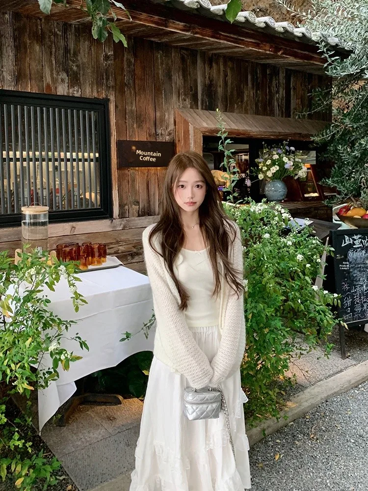 

Soft Mouton Knitted Open Cardigan Women's Faion Autumn Clothes New Sle Versatile Sweater Jaet Top Sweet Sle Loose Fit