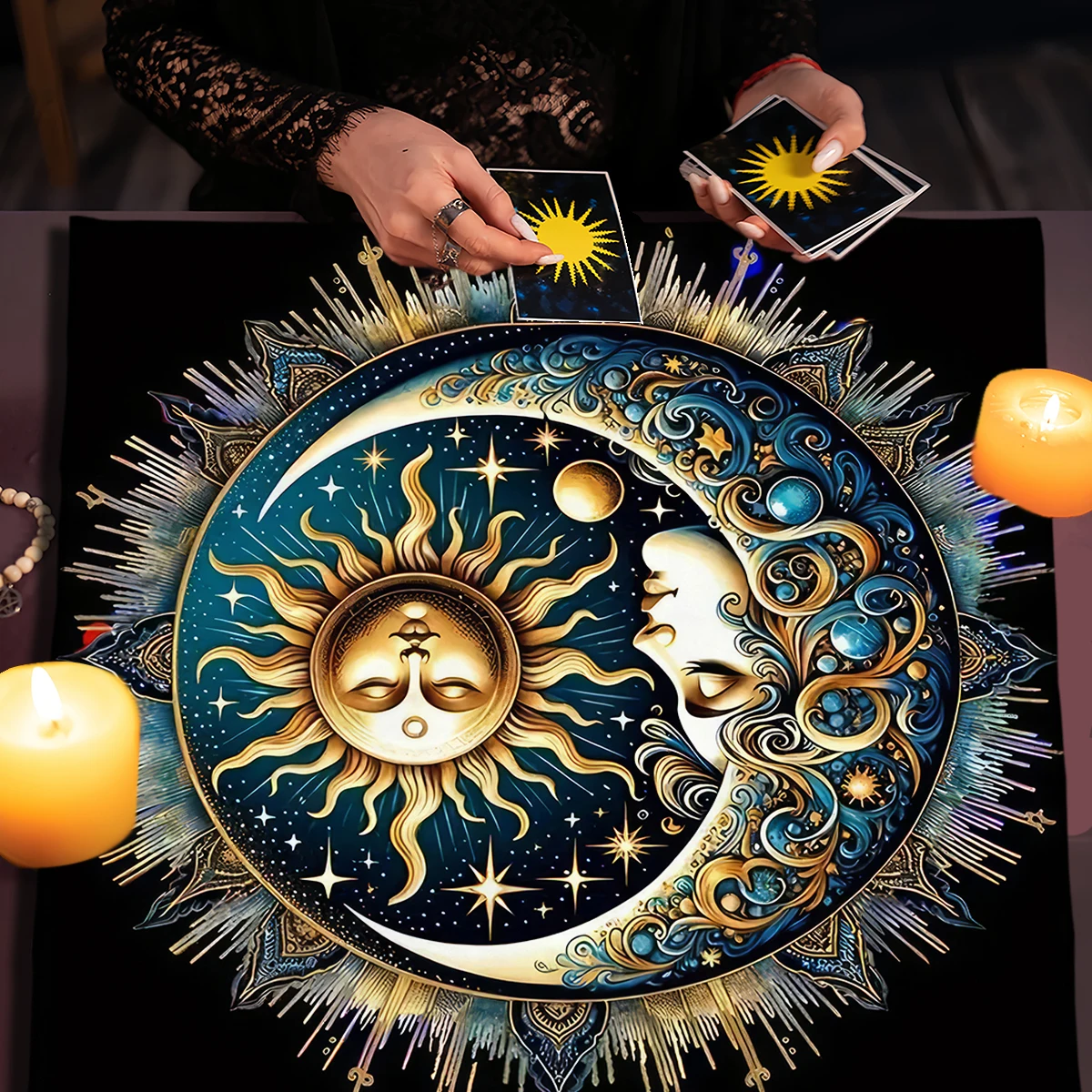 Tarot Cloth Small Tarot Cloth Neutral Sun Moon Tarot Mat Pagan Altar Cover Divination Oracle Cards Pad Spiritual Reading